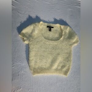 Soft Butter Yellow Knit Sweater Short Sleeve Crop Top